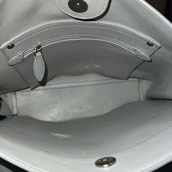 Rebecca Minkoff Megan Gray Leather Adjustable Strap Crossbody Bucket Bag - Picture 10 of 12